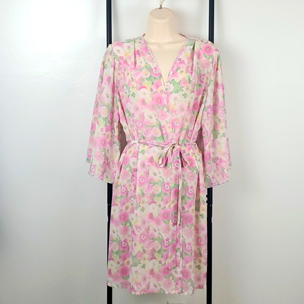 Oscar de la Renta pink label floral robe bell sleeves women size M